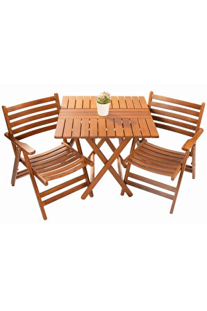 Kaş Balkon Masası 60x60 Beyaz - Katlanır Ahşap Bahçe Masası
