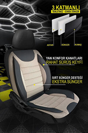 Citroen Gs UYUMLU TAM SET BEJ Oto Koltuk Kılıfı 5 Koltuk Ön Arka Tam Set Terletmez