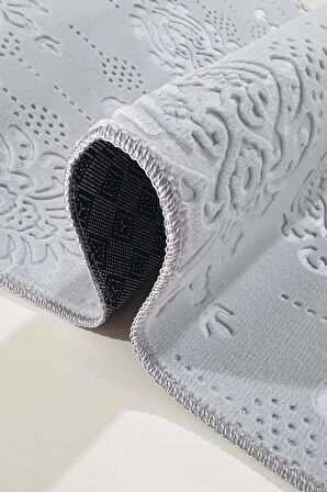 Kaymaz Tabanlı Kesme Kabartmalı Salon Koridor Mutfak Hali Gri Yolluk YMR 9025 Gri