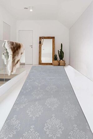 Kaymaz Tabanlı Kesme Kabartmalı Salon Koridor Mutfak Hali Gri Yolluk YMR 9025 Gri