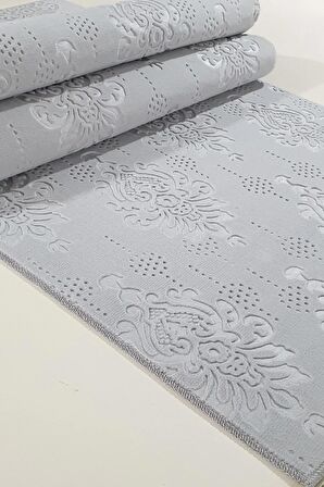 Kaymaz Tabanlı Kesme Kabartmalı Salon Koridor Mutfak Hali Gri Yolluk YMR 9025 Gri