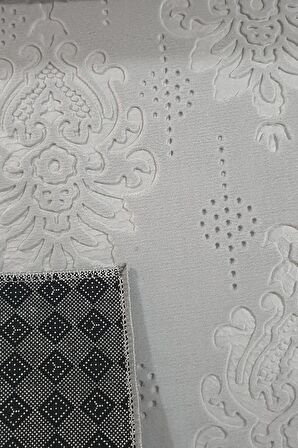 Kaymaz Tabanlı Kesme Kabartmalı Salon Koridor Mutfak Hali Gri Yolluk YMR 9025 Gri