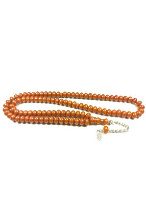 Gümüş Kaplama Püsküllü Osmanlı Torunu Sıkma Kehribar  Namaz Tesbihi Sertifikalı 4979