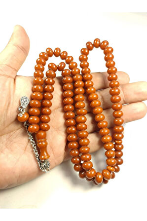 Gümüş Kaplama Püsküllü Osmanlı Torunu Sıkma Kehribar  Namaz Tesbihi Sertifikalı 4979