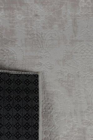Kaymaz Tabanlı Kesme Kabartmalı Salon Koridor Mutfak Hali Krem Yolluk YMR Krem
