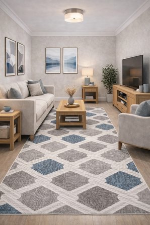 Kaymaz Tabanlı Kesme  Salon Koridor Mutfak Yatak Odası Halısı 3011 MAVİ