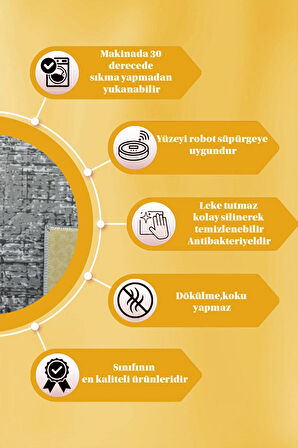 Kaymaz Tabanlı Kesme Kabartmalı Salon Koridor Mutfak Halısı5002A Antrasit