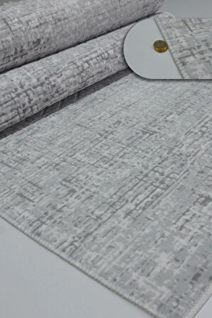 Kaymaz Tabanlı Kesme Kabartmalı Salon Koridor Mutfak Halısı5002G Gri