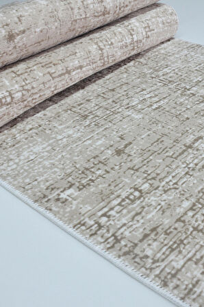 Kaymaz Tabanlı Kesme Kabartmalı Salon Koridor Mutfak Halısı 5002V Vizon