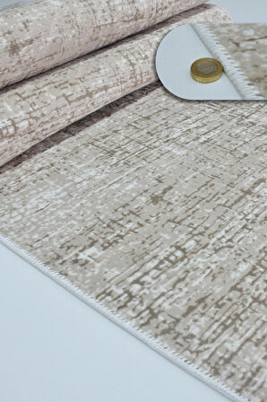 Kaymaz Tabanlı Kesme Kabartmalı Salon Koridor Mutfak Halısı 5002V Vizon