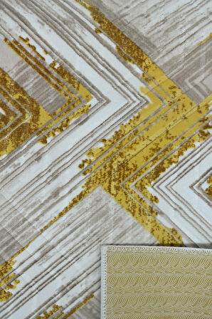 Kaymaz Tabanlı Kesme Kabartmalı Salon Koridor Mutfak Halısı5014G Gold