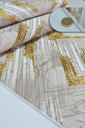 Kaymaz Tabanlı Kesme Kabartmalı Salon Koridor Mutfak Halısı5014G Gold