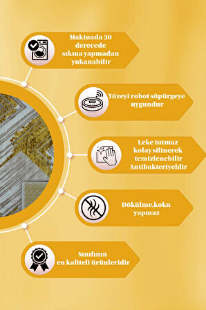 Kaymaz Tabanlı Kesme Kabartmalı Salon Koridor Mutfak Halısı5014G Gold