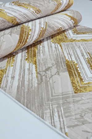 Kaymaz Tabanlı Kesme Kabartmalı Salon Koridor Mutfak Halısı5014G Gold