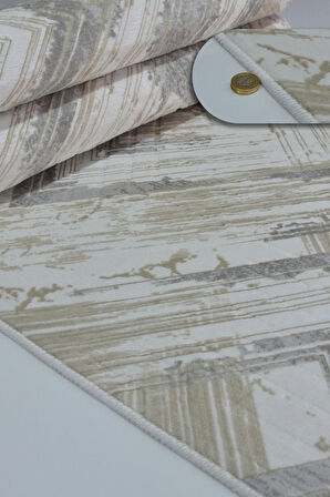 Kaymaz Tabanlı Kesme Kabartmalı Salon Koridor Mutfak Halısı5014K Krem