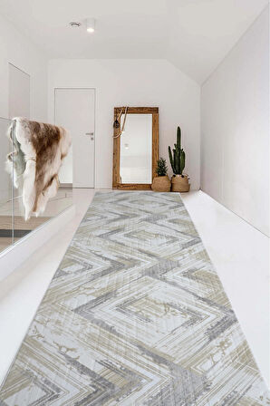 Kaymaz Tabanlı Kesme Kabartmalı Salon Koridor Mutfak Halısı5014K Krem