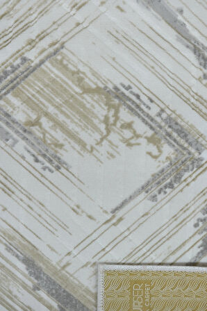 Kaymaz Tabanlı Kesme Kabartmalı Salon Koridor Mutfak Halısı5014K Krem