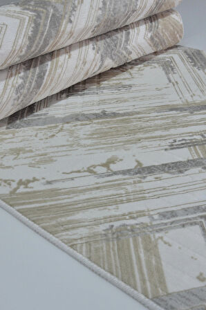 Kaymaz Tabanlı Kesme Kabartmalı Salon Koridor Mutfak Halısı5014K Krem