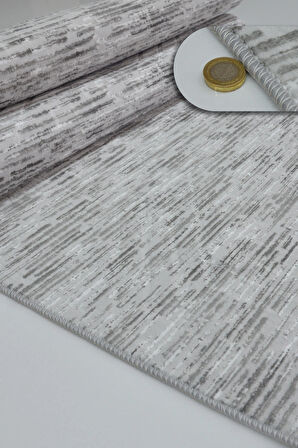 Kaymaz Tabanlı Kesme Kabartmalı Salon Koridor Mutfak Halısı5015G Gri