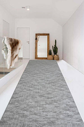 Kaymaz Tabanlı Kesme Kabartmalı Salon Koridor Mutfak Halısı5015G Gri