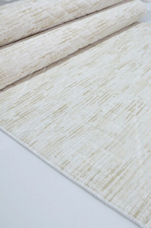 Kaymaz Tabanlı Kesme Kabartmalı Salon Koridor Mutfak Halısı 5015K Krem