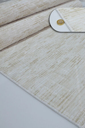 Kaymaz Tabanlı Kesme Kabartmalı Salon Koridor Mutfak Halısı 5015K Krem