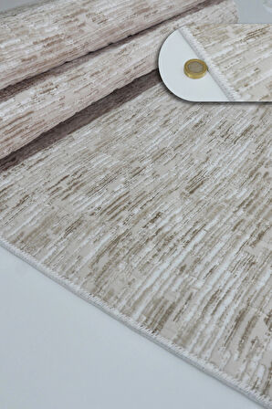 Kaymaz Tabanlı Kesme Kabartmalı Salon Koridor Mutfak Halısı 5015V Vizon