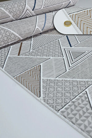 Kaymaz Tabanlı Kesme Kabartmalı Salon Koridor Mutfak Halısı5017G Gri