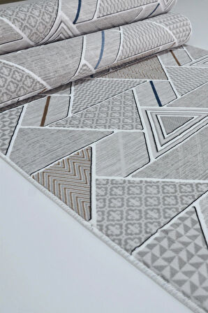 Kaymaz Tabanlı Kesme Kabartmalı Salon Koridor Mutfak Halısı5017G Gri