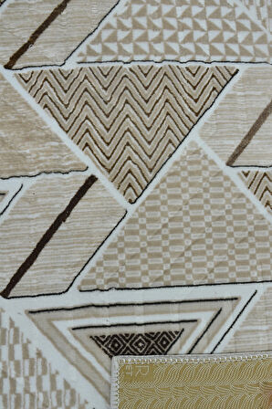 Kaymaz Tabanlı Kesme Kabartmalı Salon Koridor Mutfak Halısı 5017V Vizon