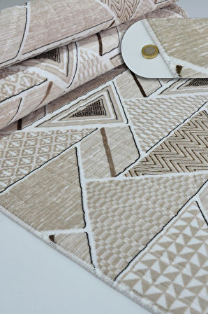 Kaymaz Tabanlı Kesme Kabartmalı Salon Koridor Mutfak Halısı 5017V Vizon