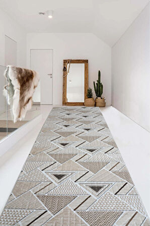 Kaymaz Tabanlı Kesme Kabartmalı Salon Koridor Mutfak Halısı 5017V Vizon