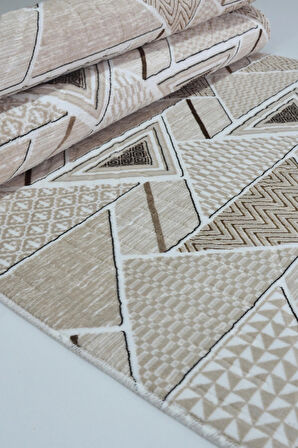 Kaymaz Tabanlı Kesme Kabartmalı Salon Koridor Mutfak Halısı 5017V Vizon