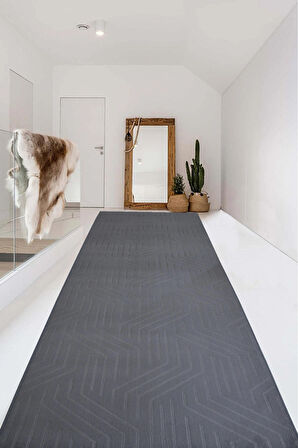 Kaymaz Tabanlı Kesme Kabartmalı Salon Koridor Mutfak Halısı5025A Antrasit