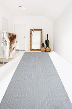 Kaymaz Tabanlı Kesme Kabartmalı Salon Koridor Mutfak Halısı 5025G Gri