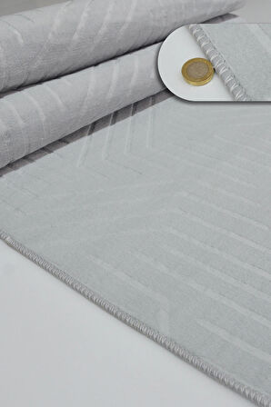 Kaymaz Tabanlı Kesme Kabartmalı Salon Koridor Mutfak Halısı 5025G Gri