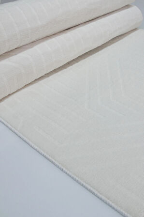 Kaymaz Tabanlı Kesme Kabartmalı Salon Koridor Mutfak Halısı 5025K Krem