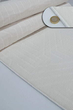 Kaymaz Tabanlı Kesme Kabartmalı Salon Koridor Mutfak Halısı 5025K Krem