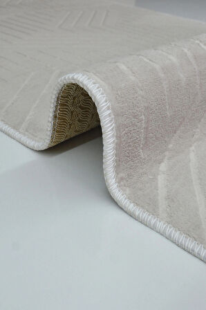 Kaymaz Tabanlı Kesme Kabartmalı Salon Koridor Mutfak Halısı 5025V Vizon