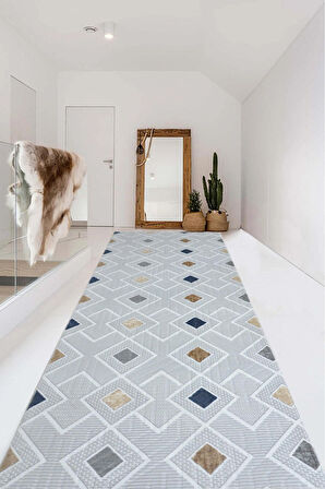 Kaymaz Tabanlı Kesme Kabartmalı Salon Koridor Mutfak Halısı 5031G Gri