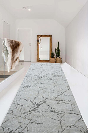 Kaymaz Tabanlı Kesme Kabartmalı Salon Koridor Mutfak Halısı 5036 Gri