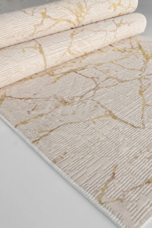 Kaymaz Tabanlı Kesme Kabartmalı Salon Koridor Mutfak Halısı 5036GLD Gold