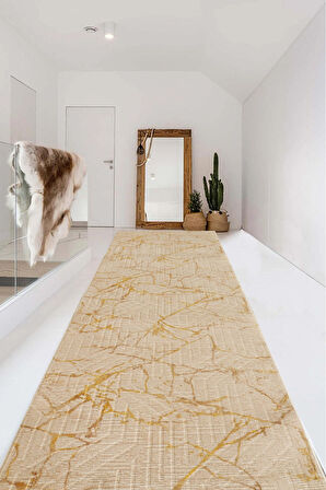 Kaymaz Tabanlı Kesme Kabartmalı Salon Koridor Mutfak Halısı 5036GLD Gold