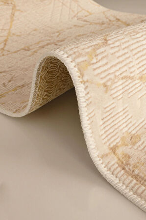 Kaymaz Tabanlı Kesme Kabartmalı Salon Koridor Mutfak Halısı 5036GLD Gold