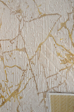 Kaymaz Tabanlı Kesme Kabartmalı Salon Koridor Mutfak Halısı 5036GLD Gold