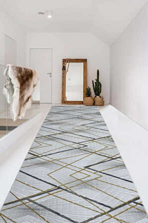 Kaymaz Tabanlı Kesme Kabartmalı Salon Koridor Mutfak Halısı 5040G Gri