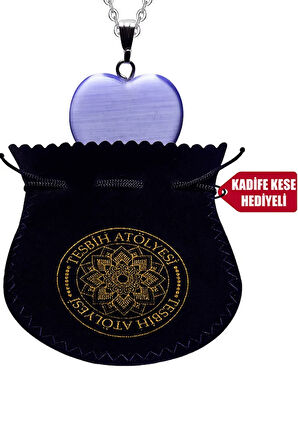 Sertifikalı Kalp Model Gerçek Mavi Akik Taşı Kolye