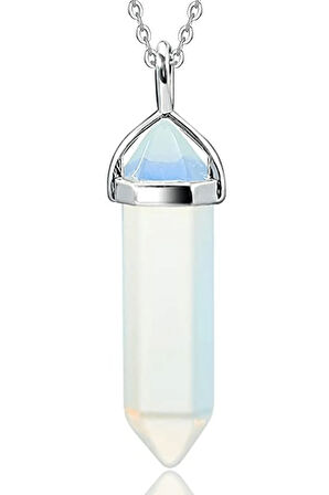 Sertifikalı Çivi Model Opal - Ay Taşı Kolye Doğal Şeffaf Renk 50 cm Kahverengi Renk STD Beden