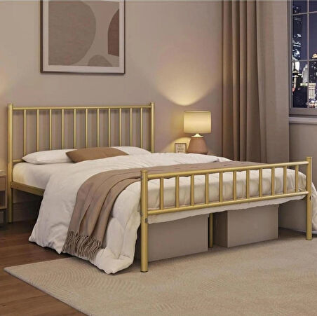 HFT HOME Metal Karyola, Çınar Metal Karyola Siyah Beyaz Gold renk seçenekli, Çift Kişilik