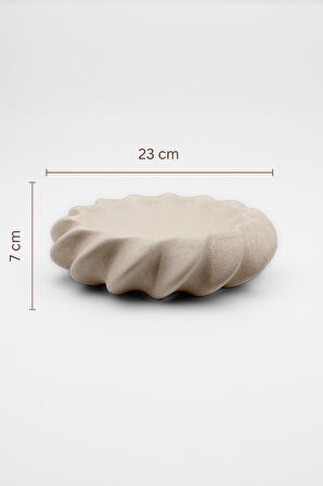 Fjora Bej Dokulu Bohem Seramik Obje Tabak (23x7 cm)